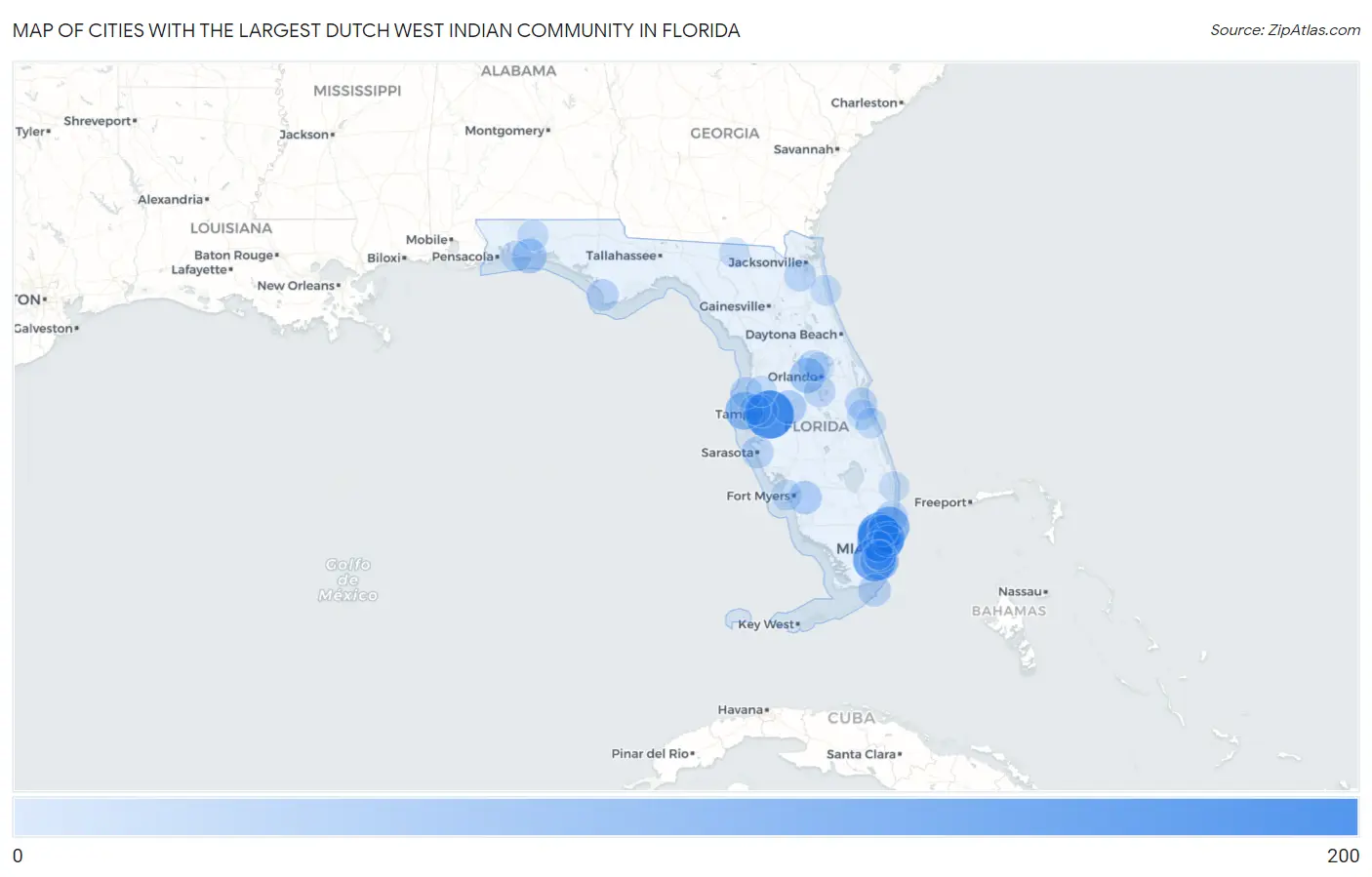 Cities with the Largest Dutch West Indian Community in Florida Map