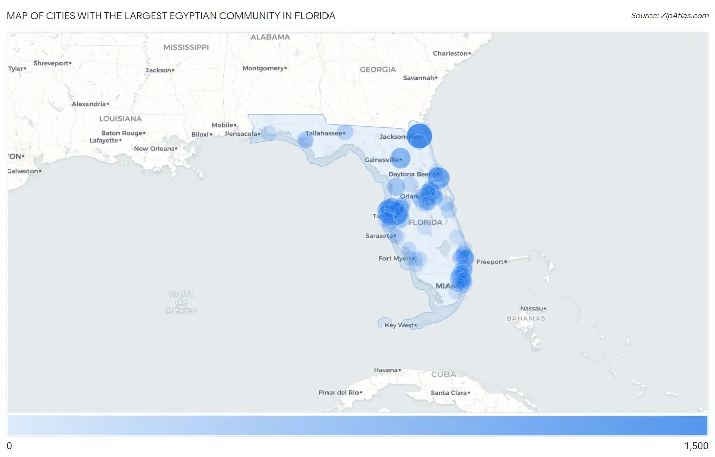 Cities with the Largest Egyptian Community in Florida Map