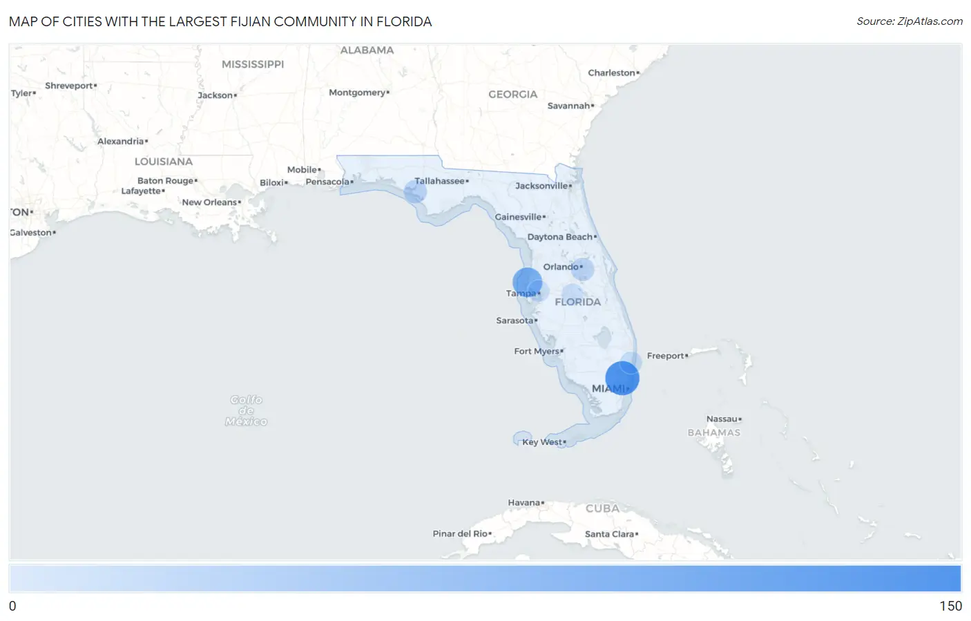 Cities with the Largest Fijian Community in Florida Map