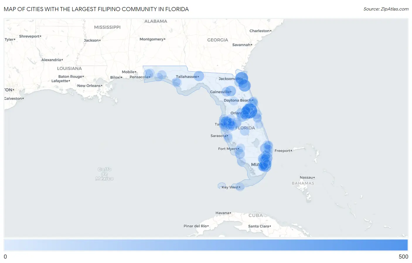 Cities with the Largest Filipino Community in Florida Map