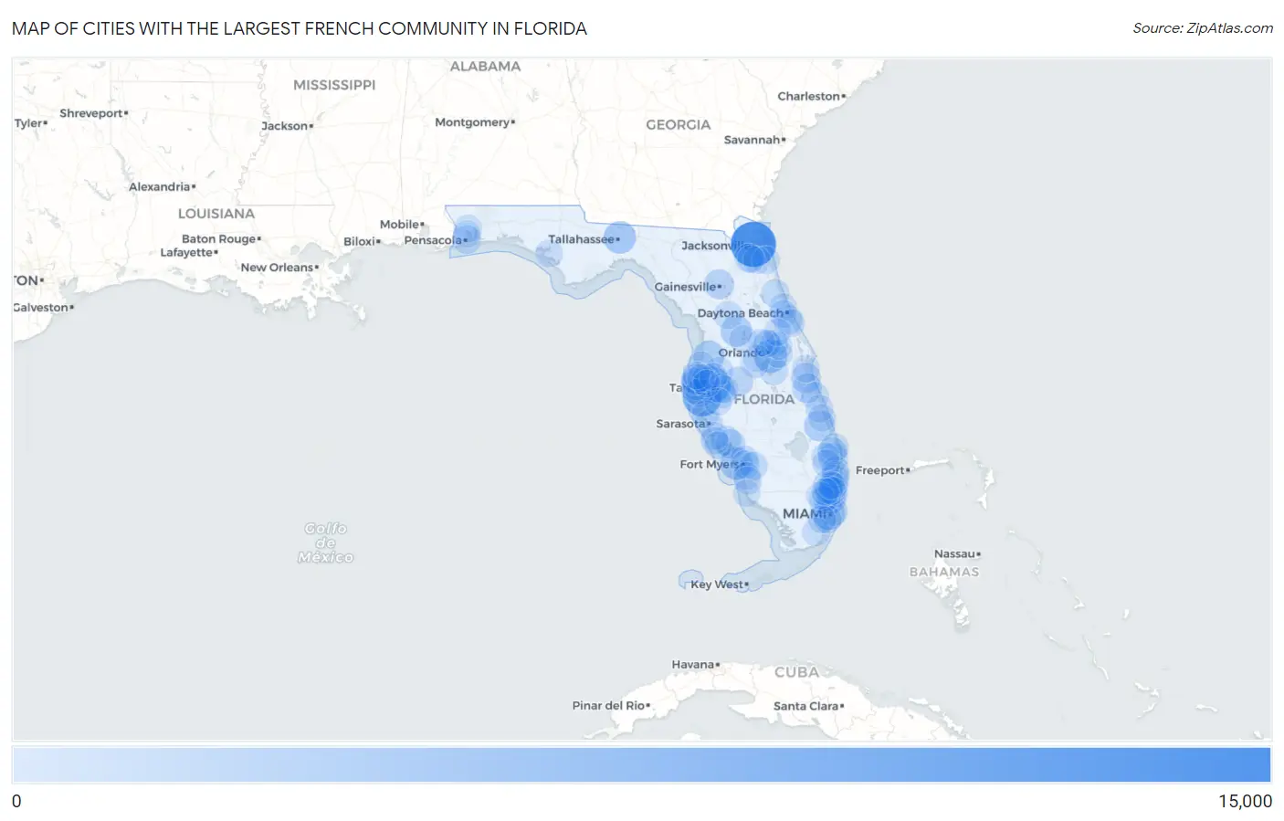 Cities with the Largest French Community in Florida Map
