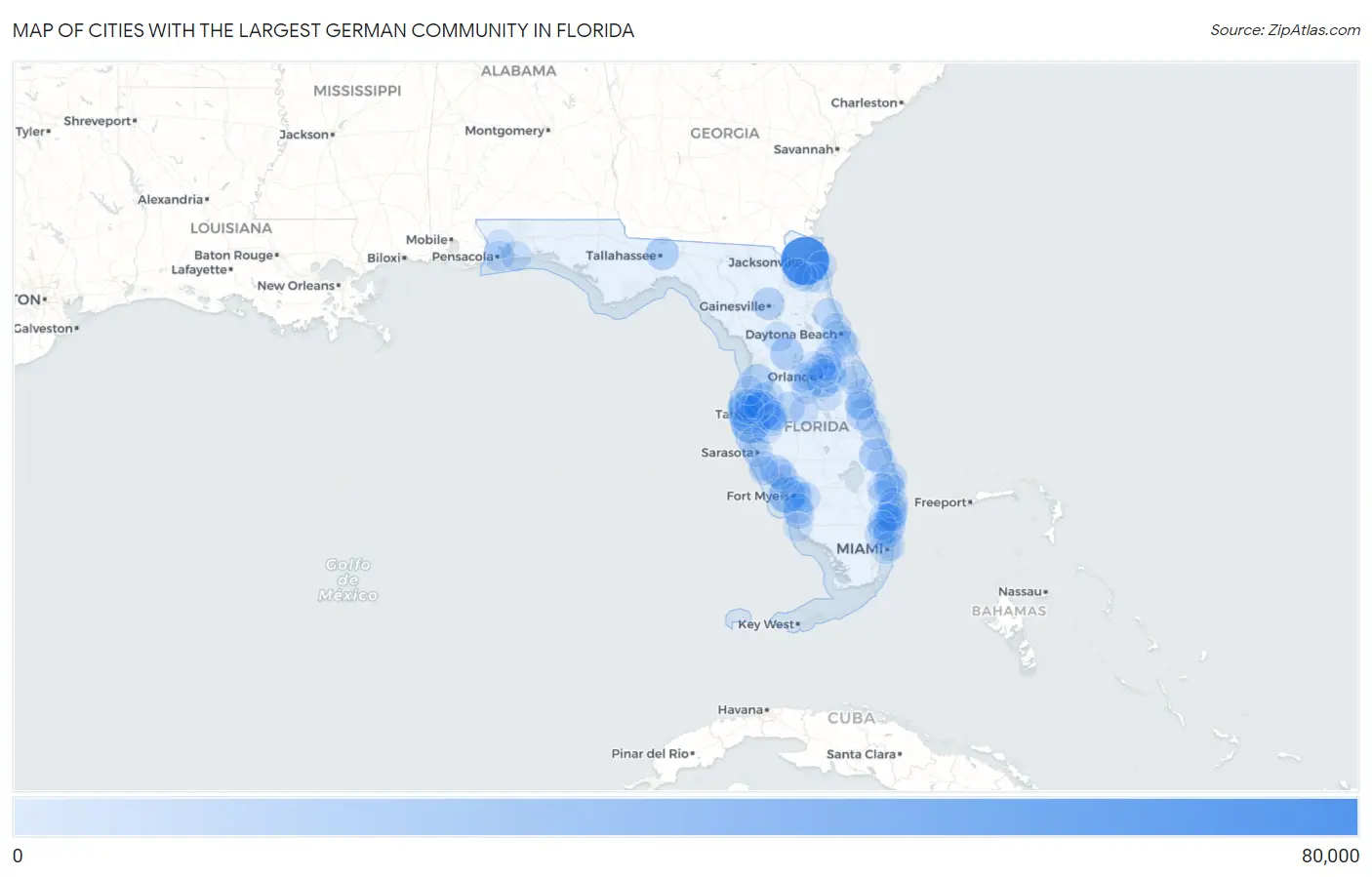 Cities with the Largest German Community in Florida Map
