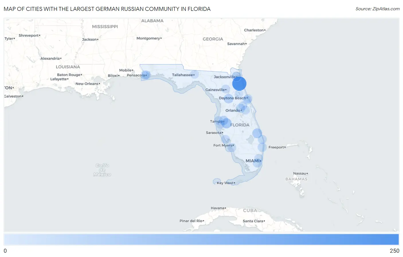 Cities with the Largest German Russian Community in Florida Map