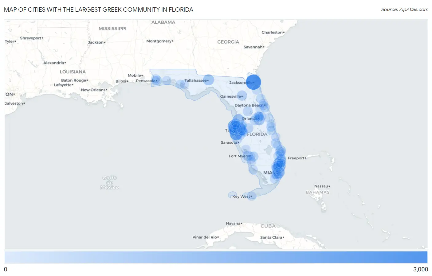 Cities with the Largest Greek Community in Florida Map