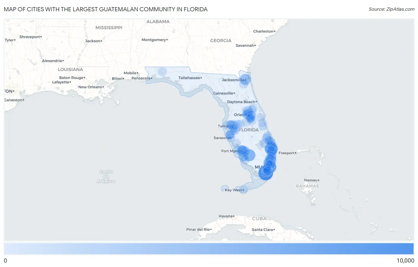 Cities with the Largest Guatemalan Community in Florida Map
