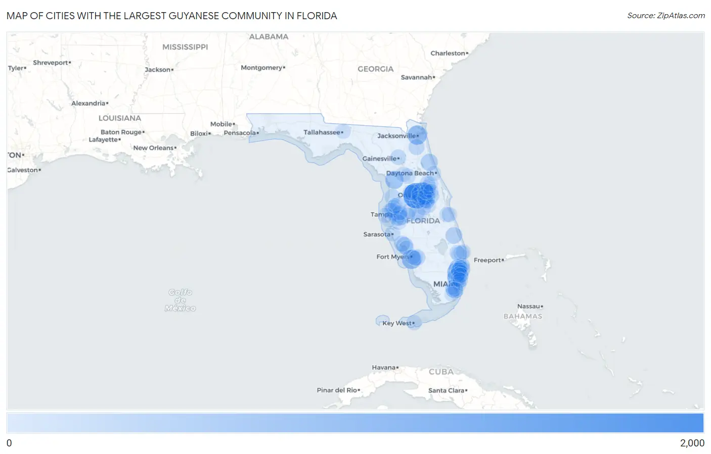 Cities with the Largest Guyanese Community in Florida Map