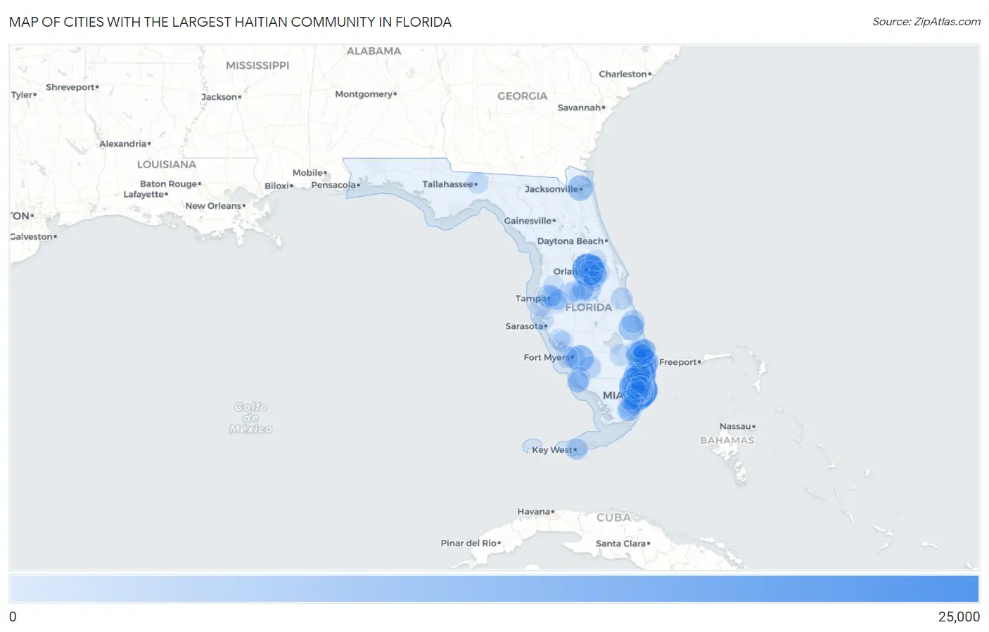Cities with the Largest Haitian Community in Florida Map