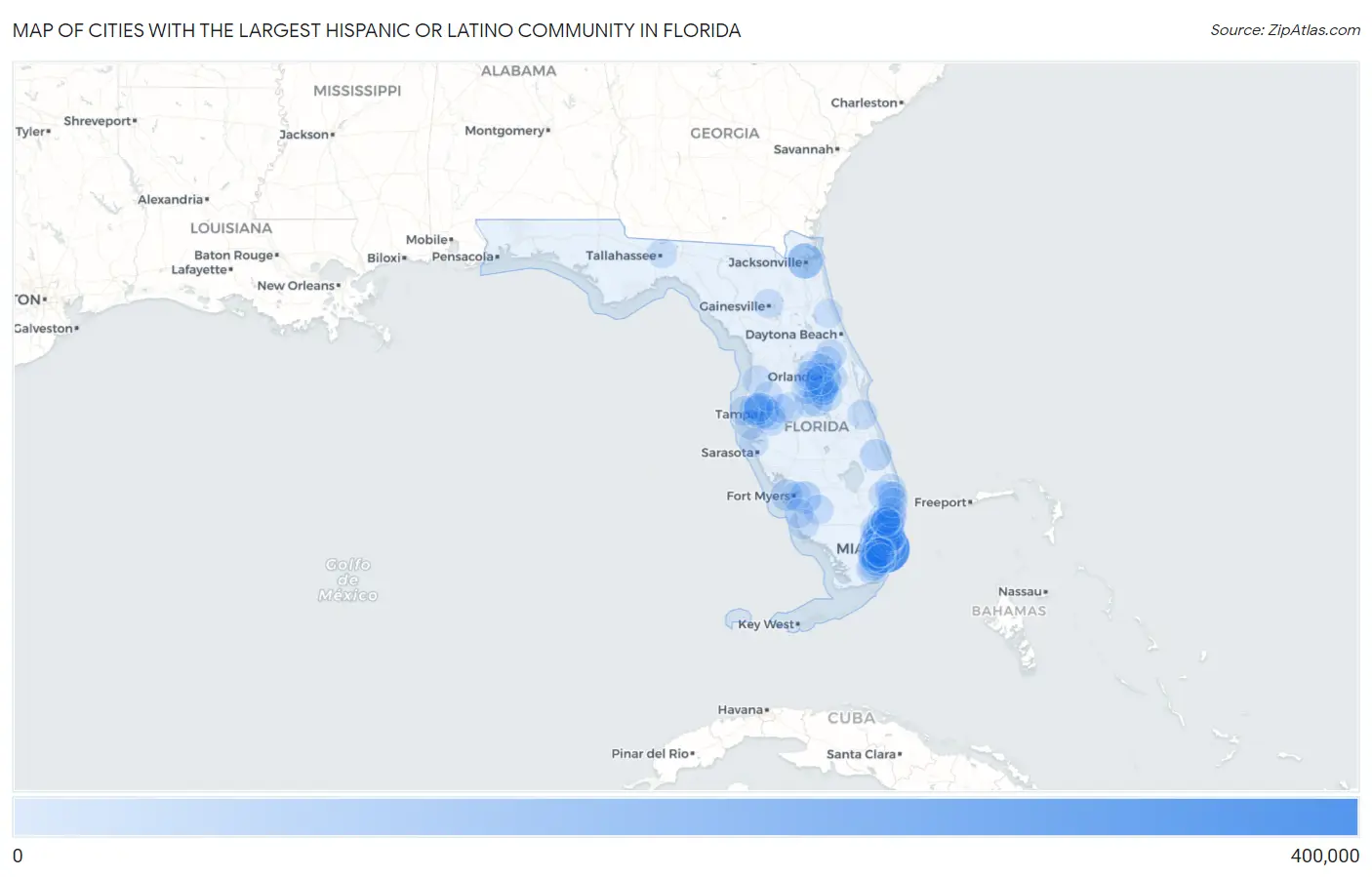 Cities with the Largest Hispanic or Latino Community in Florida Map
