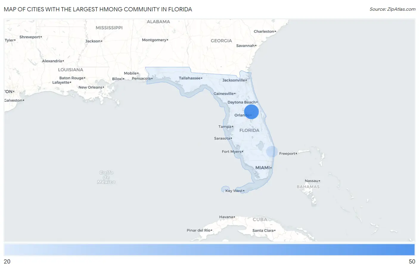 Cities with the Largest Hmong Community in Florida Map