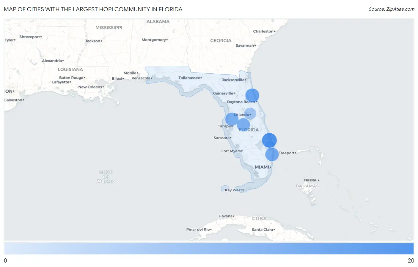Cities with the Largest Hopi Community in Florida Map