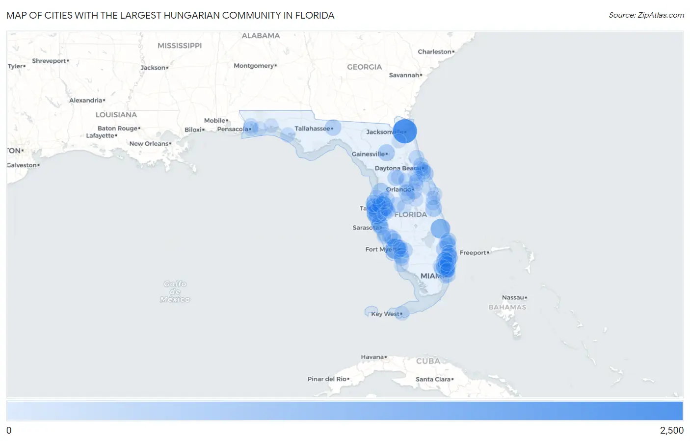 Cities with the Largest Hungarian Community in Florida Map