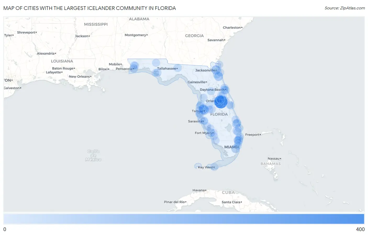 Cities with the Largest Icelander Community in Florida Map