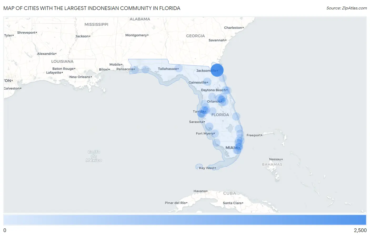 Cities with the Largest Indonesian Community in Florida Map