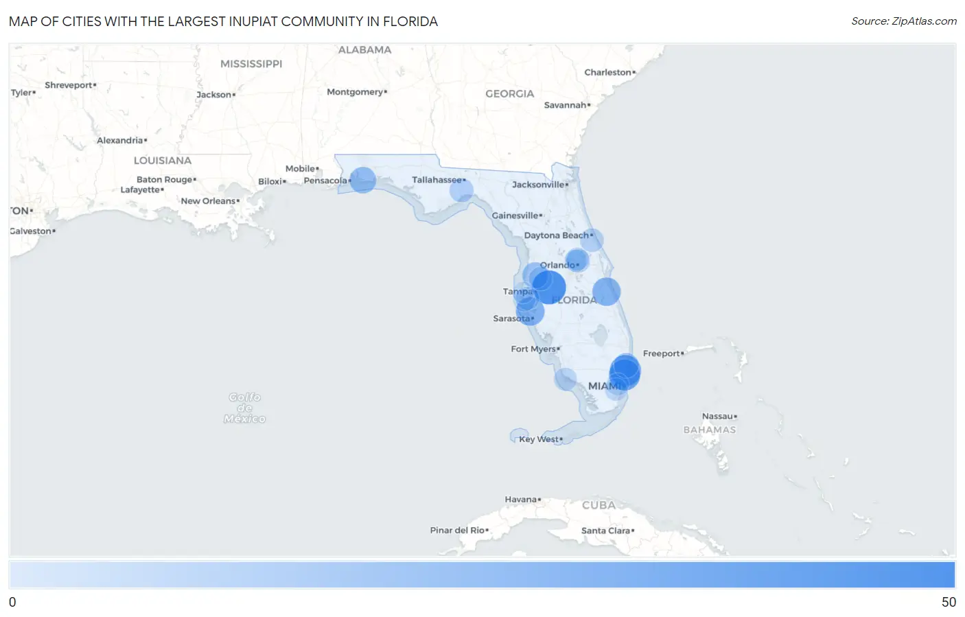 Cities with the Largest Inupiat Community in Florida Map
