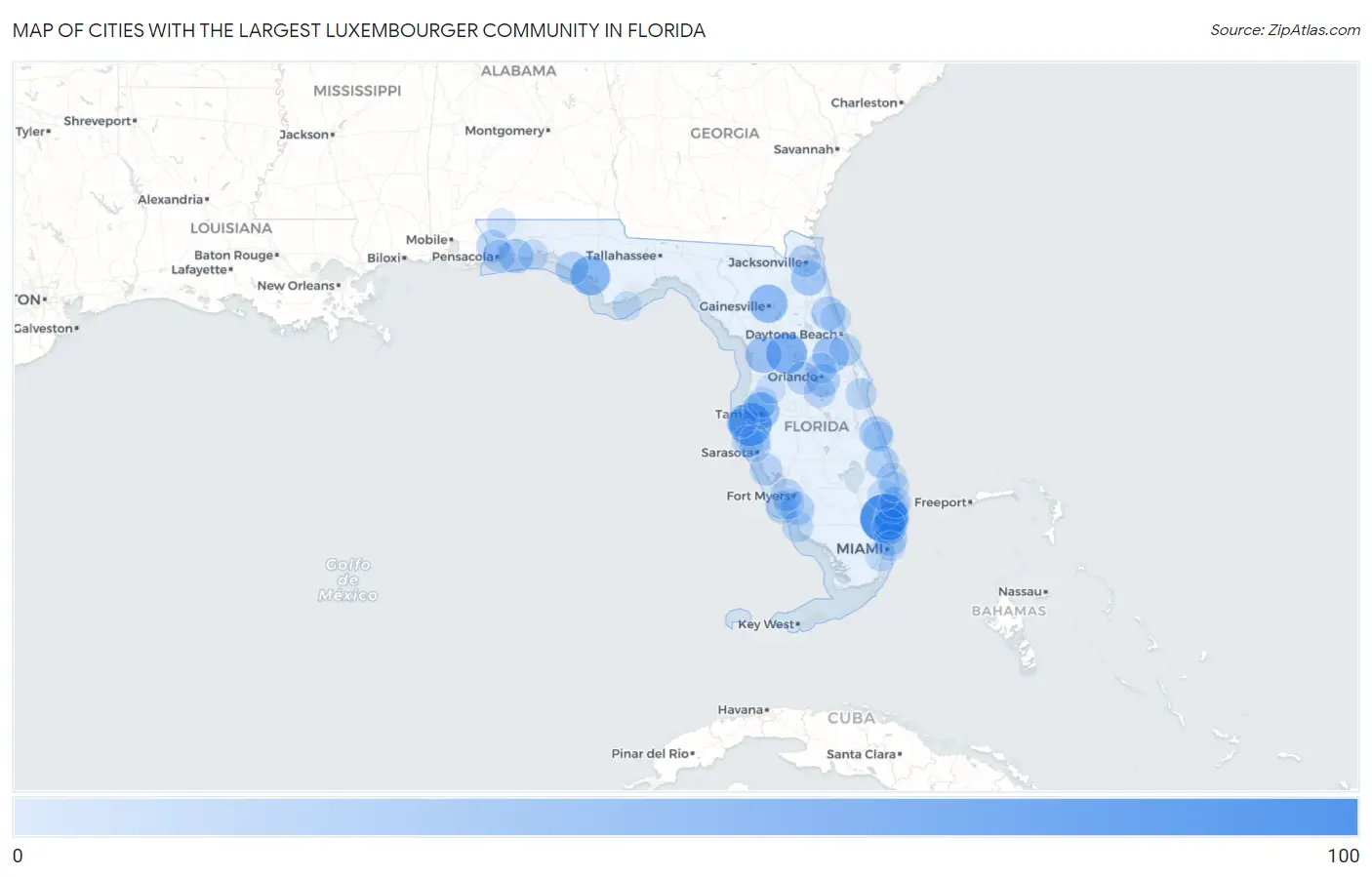 Cities with the Largest Luxembourger Community in Florida Map