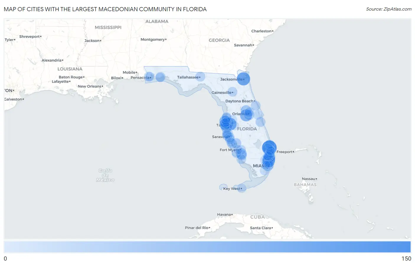 Cities with the Largest Macedonian Community in Florida Map