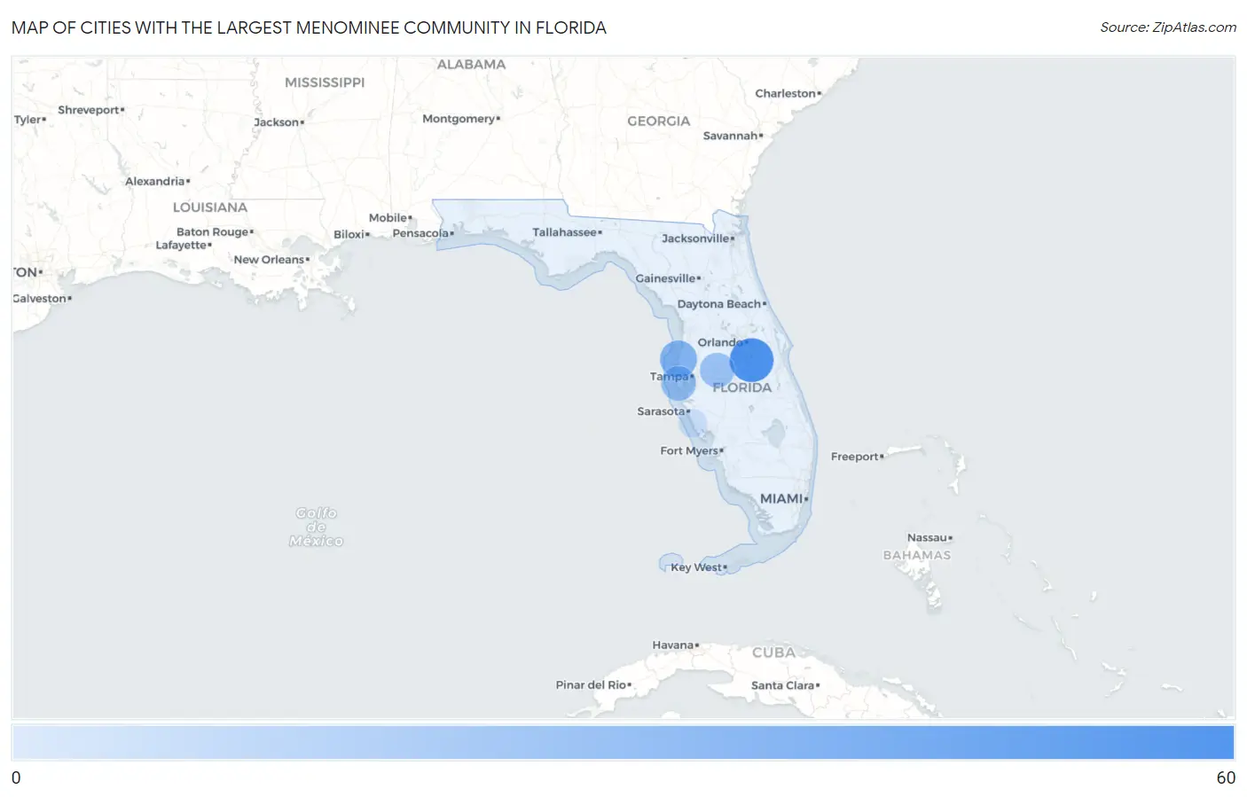 Cities with the Largest Menominee Community in Florida Map