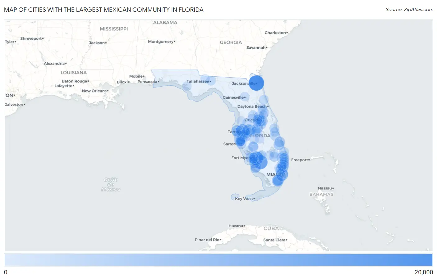 Cities with the Largest Mexican Community in Florida Map