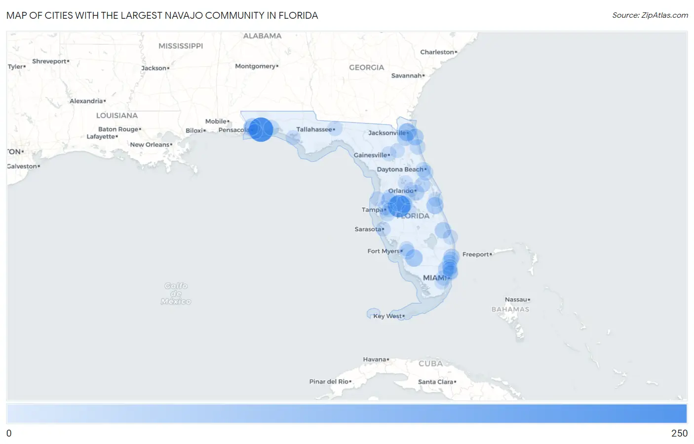 Cities with the Largest Navajo Community in Florida Map