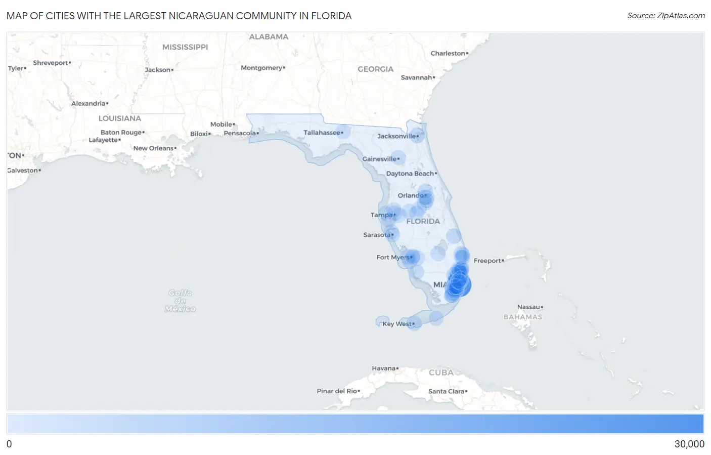 Cities with the Largest Nicaraguan Community in Florida Map