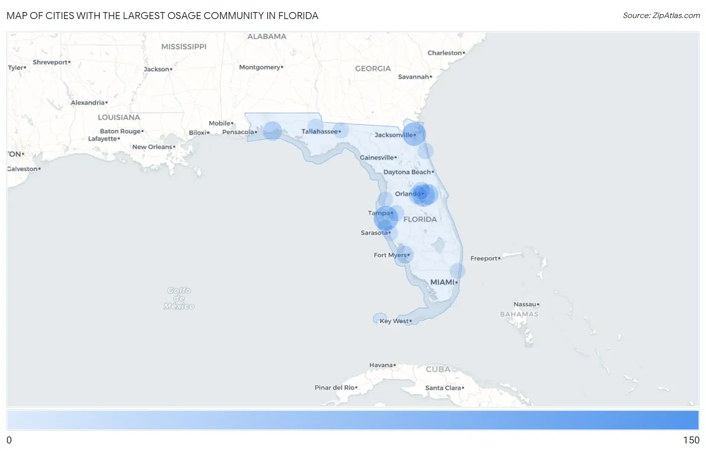 Cities with the Largest Osage Community in Florida Map