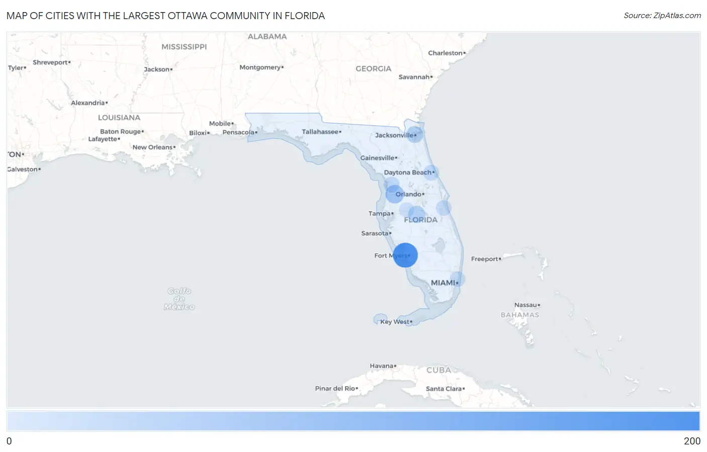 Cities with the Largest Ottawa Community in Florida Map