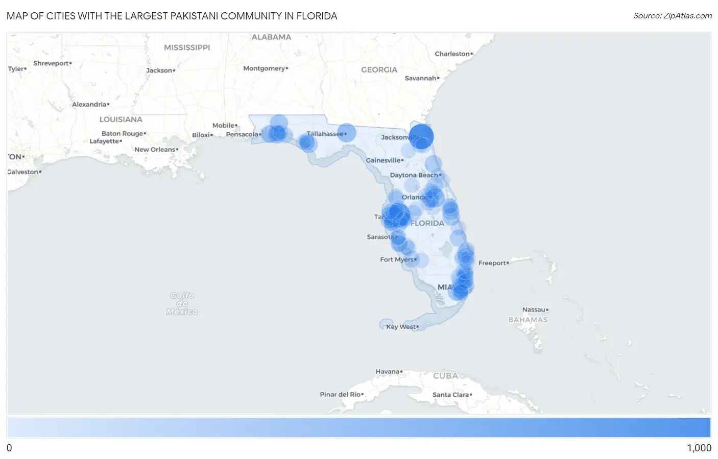 Cities with the Largest Pakistani Community in Florida Map