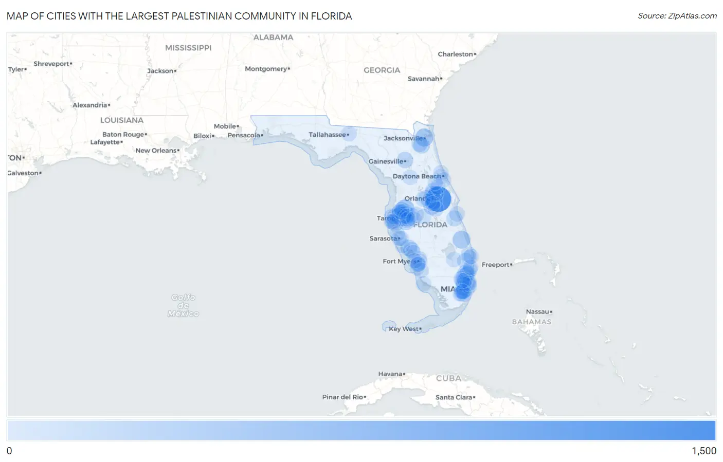 Cities with the Largest Palestinian Community in Florida Map