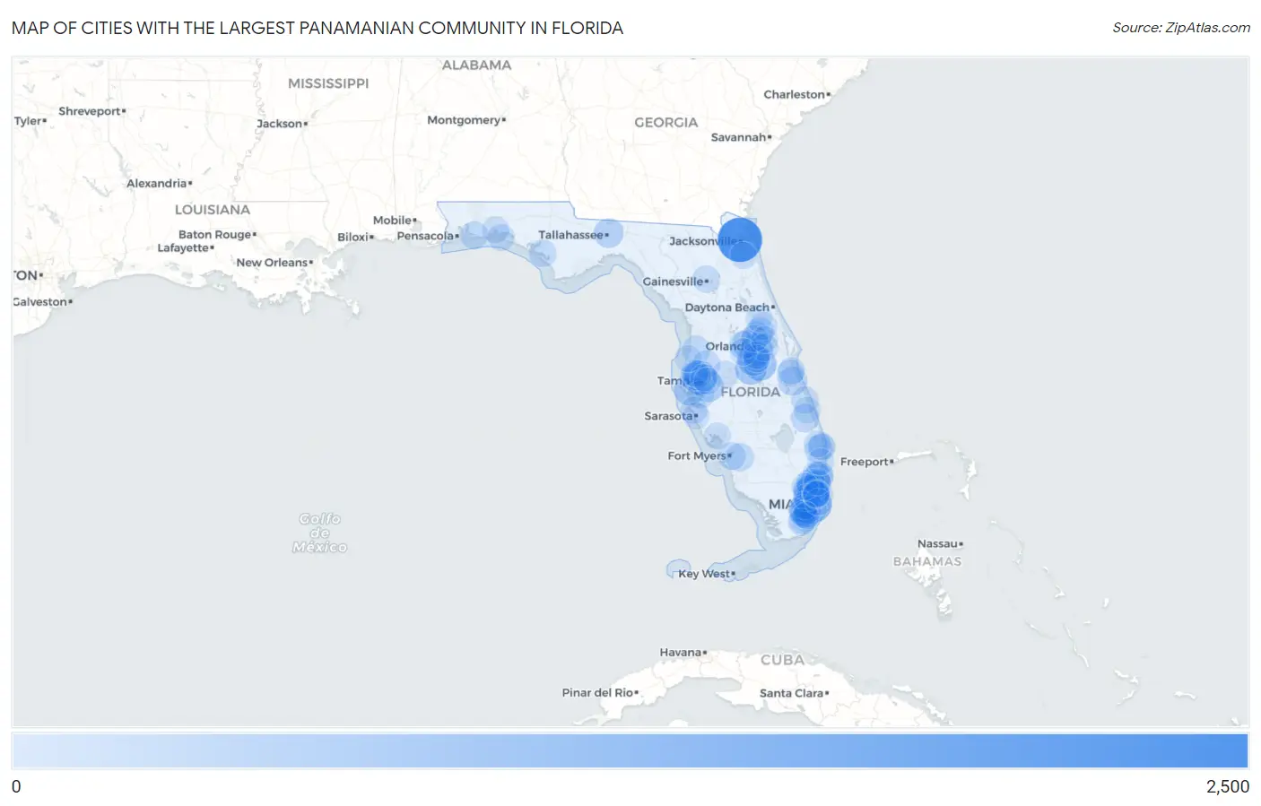 Cities with the Largest Panamanian Community in Florida Map