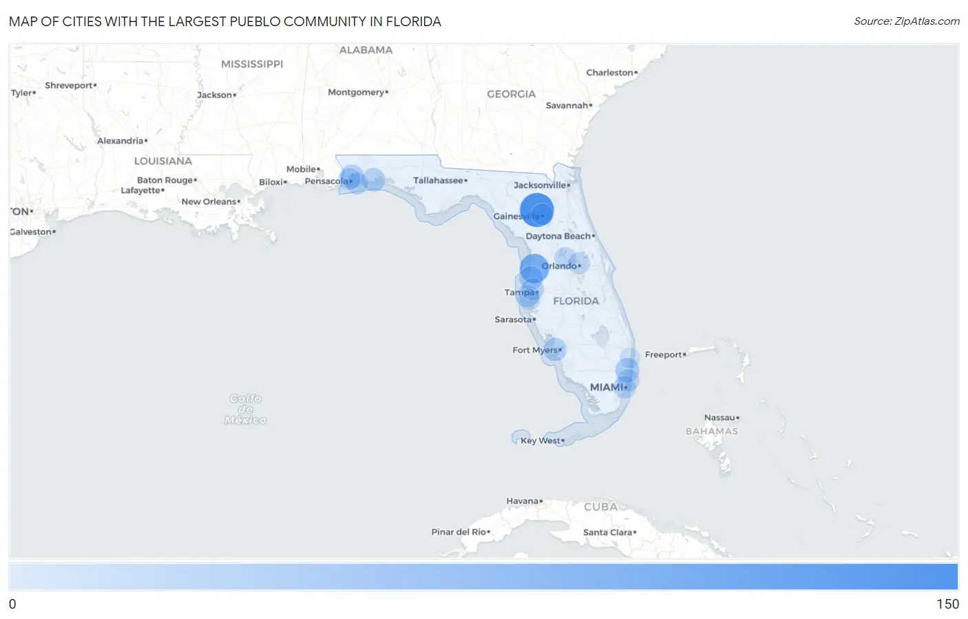 Cities with the Largest Pueblo Community in Florida Map