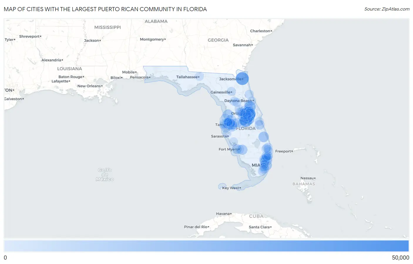 Cities with the Largest Puerto Rican Community in Florida Map
