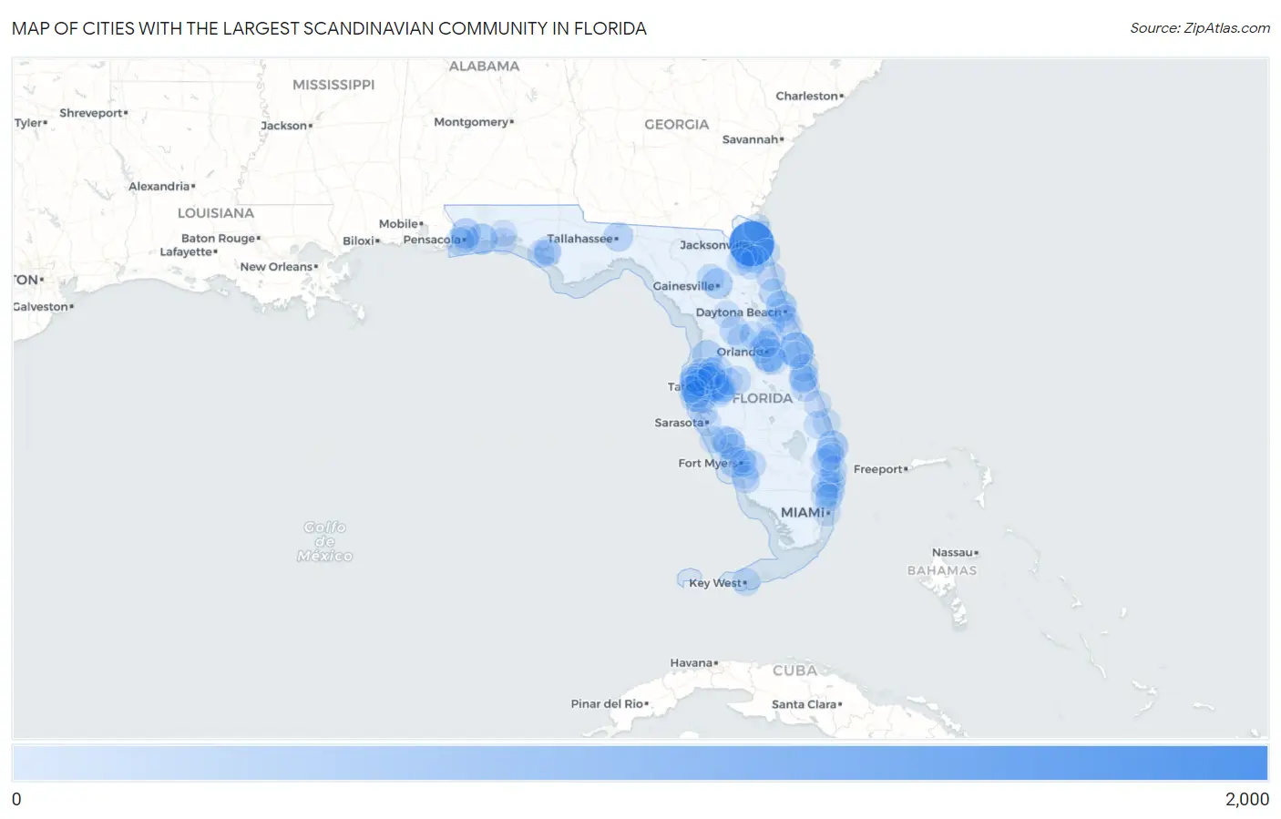 Cities with the Largest Scandinavian Community in Florida Map