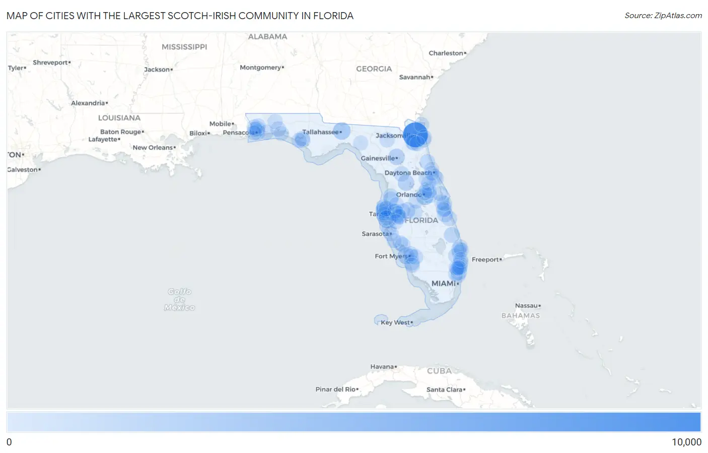 Cities with the Largest Scotch-Irish Community in Florida Map