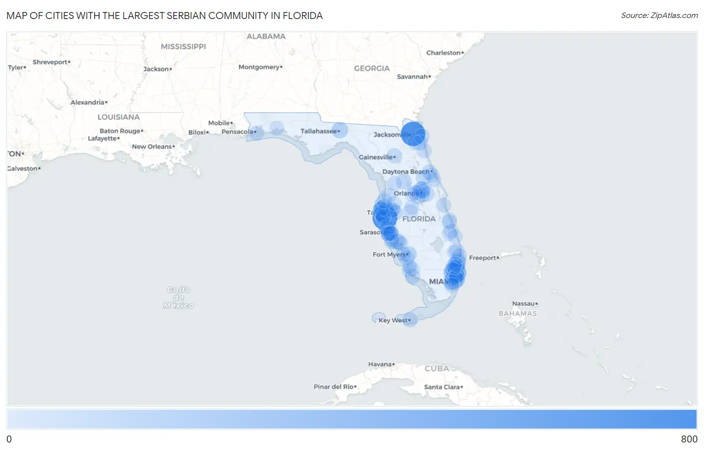 Cities with the Largest Serbian Community in Florida Map