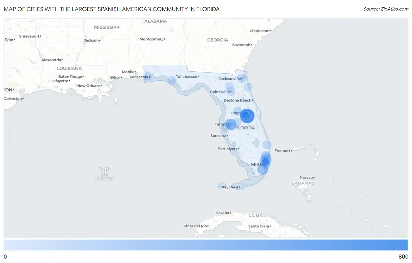 Cities with the Largest Spanish American Community in Florida Map