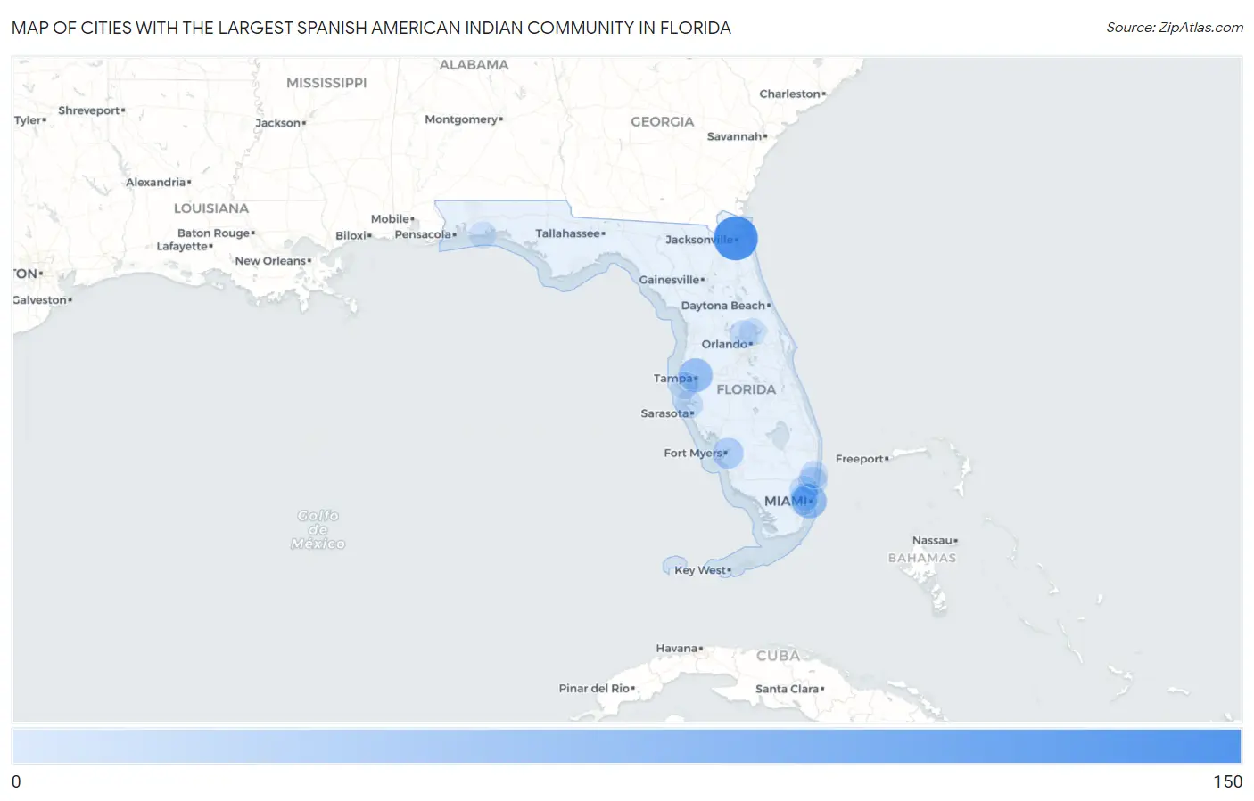 Cities with the Largest Spanish American Indian Community in Florida Map