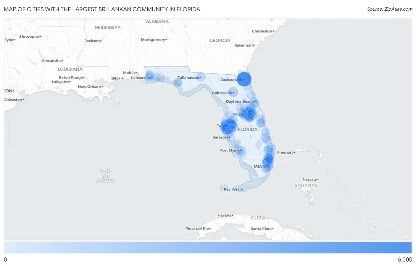Cities with the Largest Sri Lankan Community in Florida Map