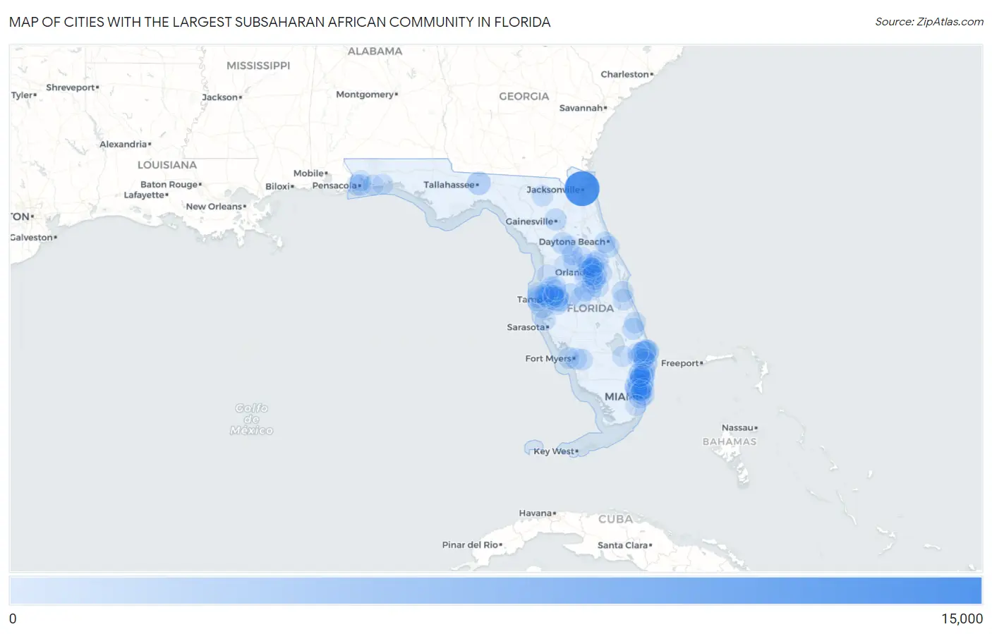 Cities with the Largest Subsaharan African Community in Florida Map