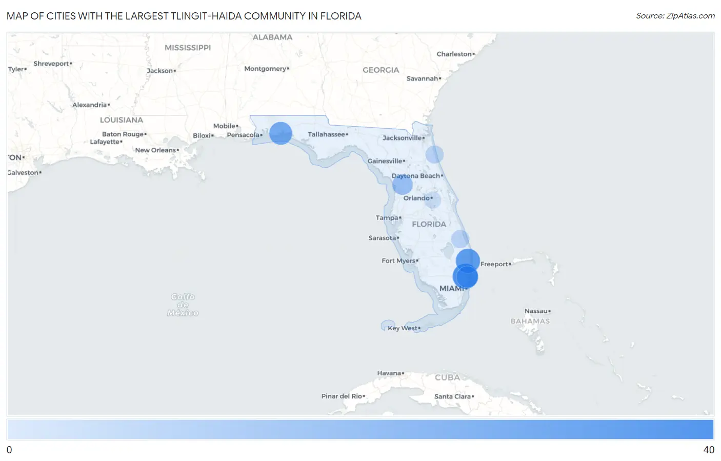Cities with the Largest Tlingit-Haida Community in Florida Map