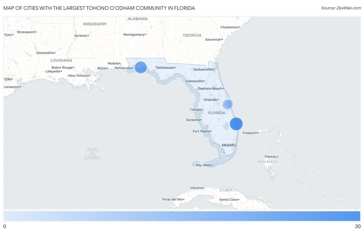 Cities with the Largest Tohono O'Odham Community in Florida Map