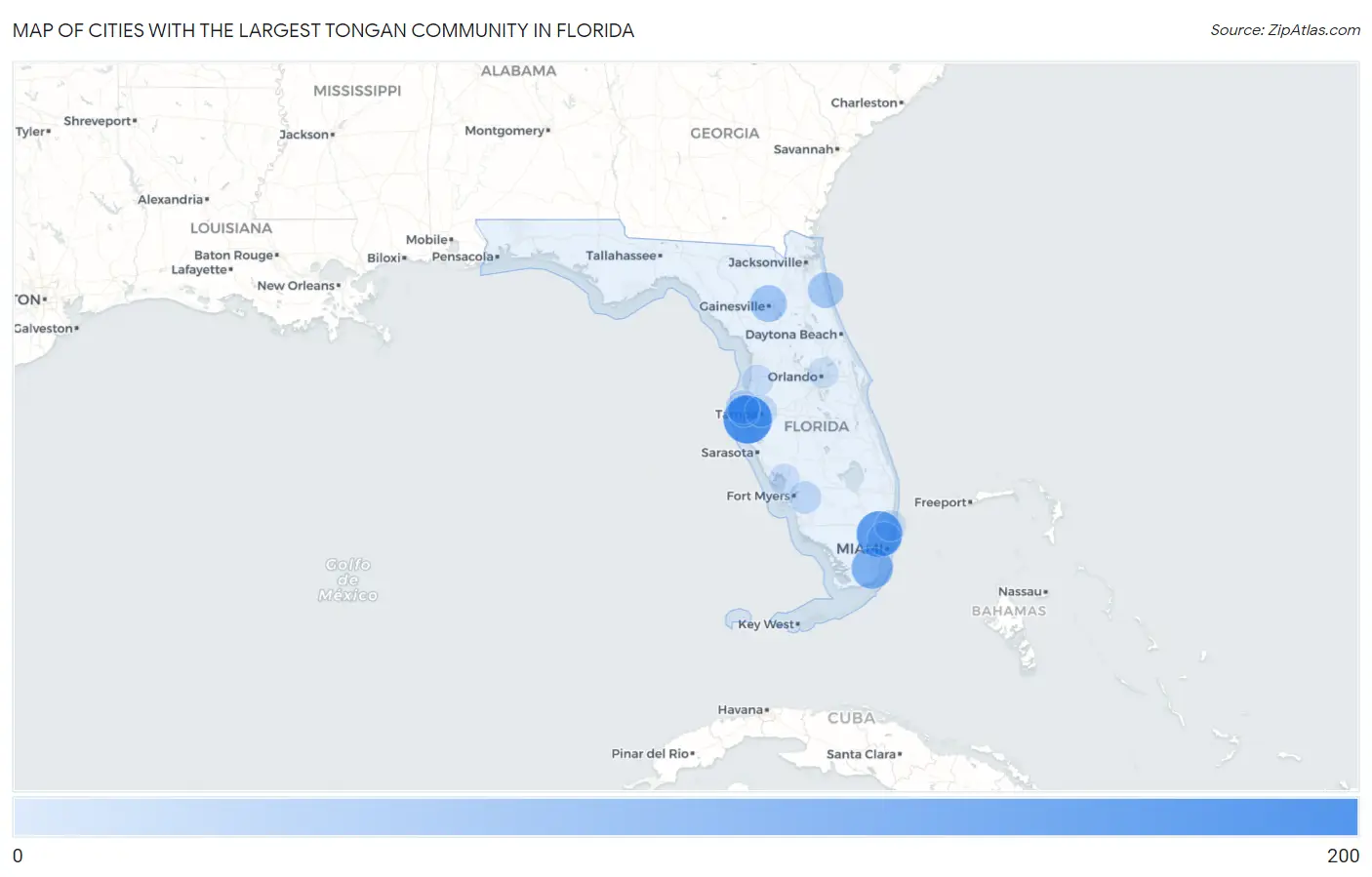 Cities with the Largest Tongan Community in Florida Map