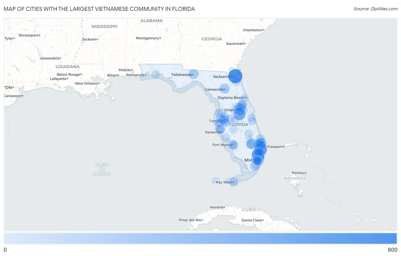 Cities with the Largest Vietnamese Community in Florida Map