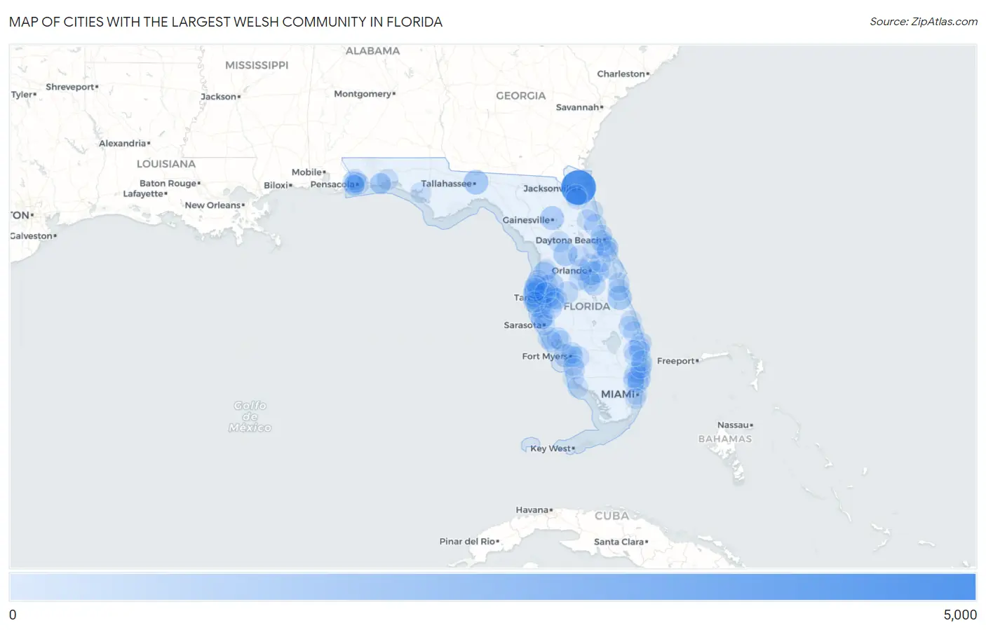 Cities with the Largest Welsh Community in Florida Map