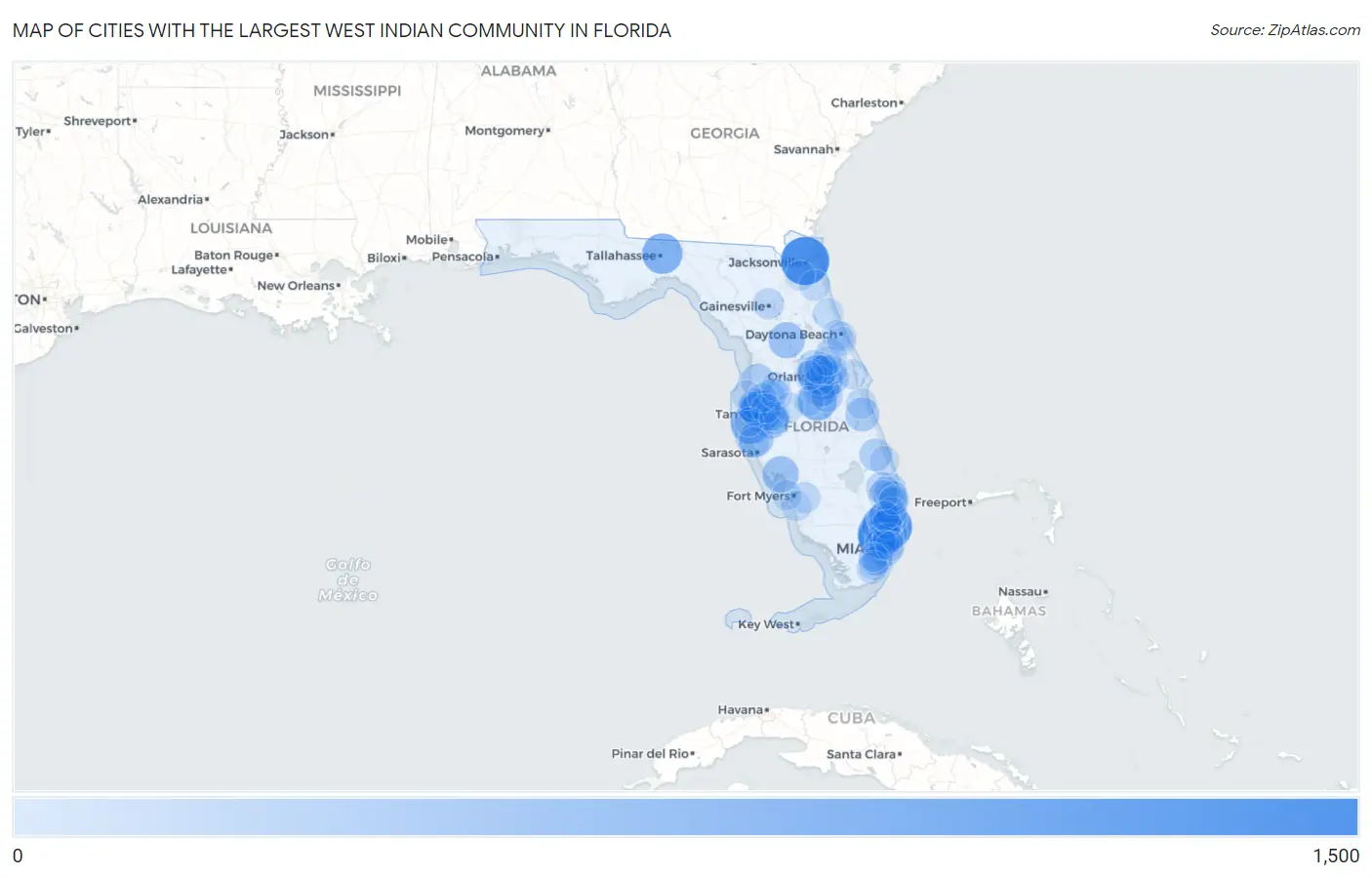 Cities with the Largest West Indian Community in Florida Map