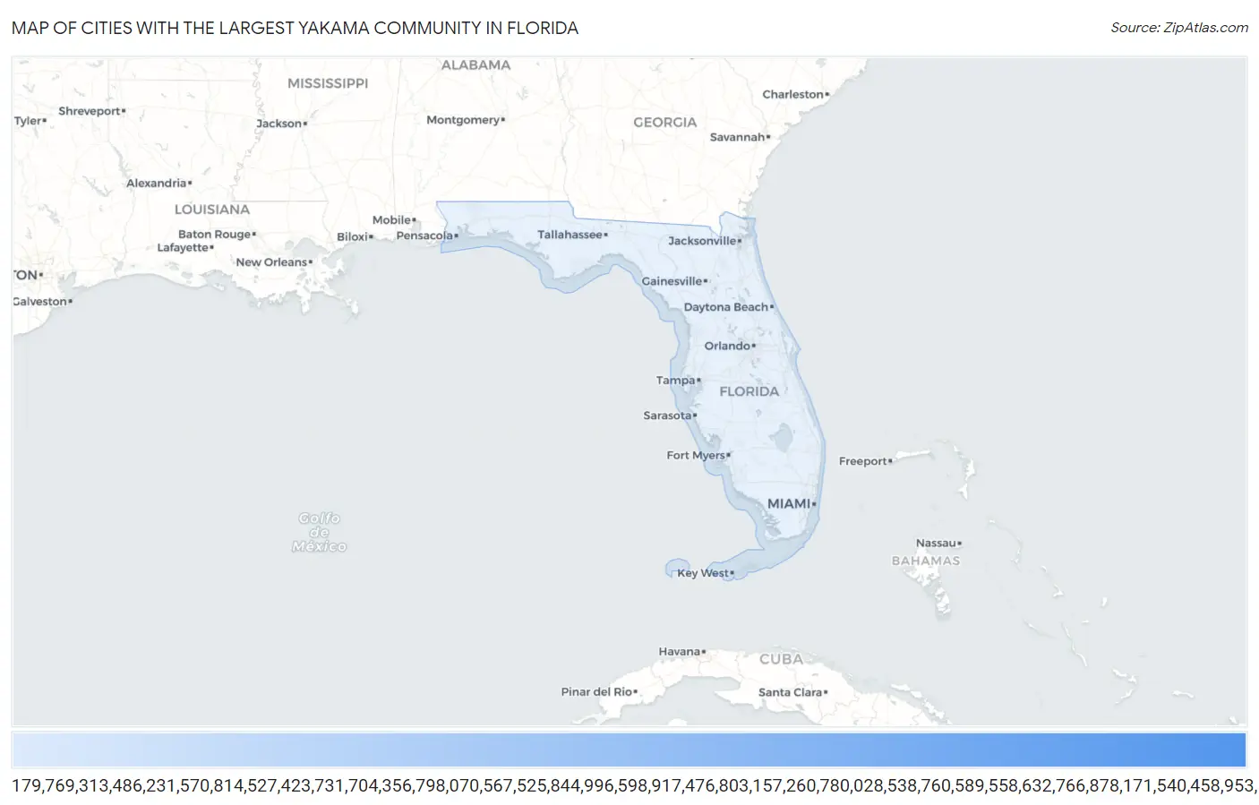 Cities with the Largest Yakama Community in Florida Map