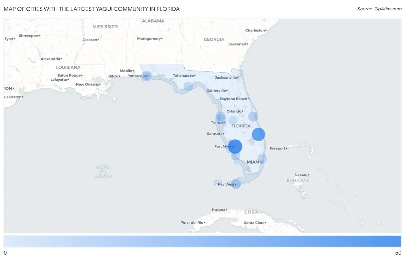 Cities with the Largest Yaqui Community in Florida Map