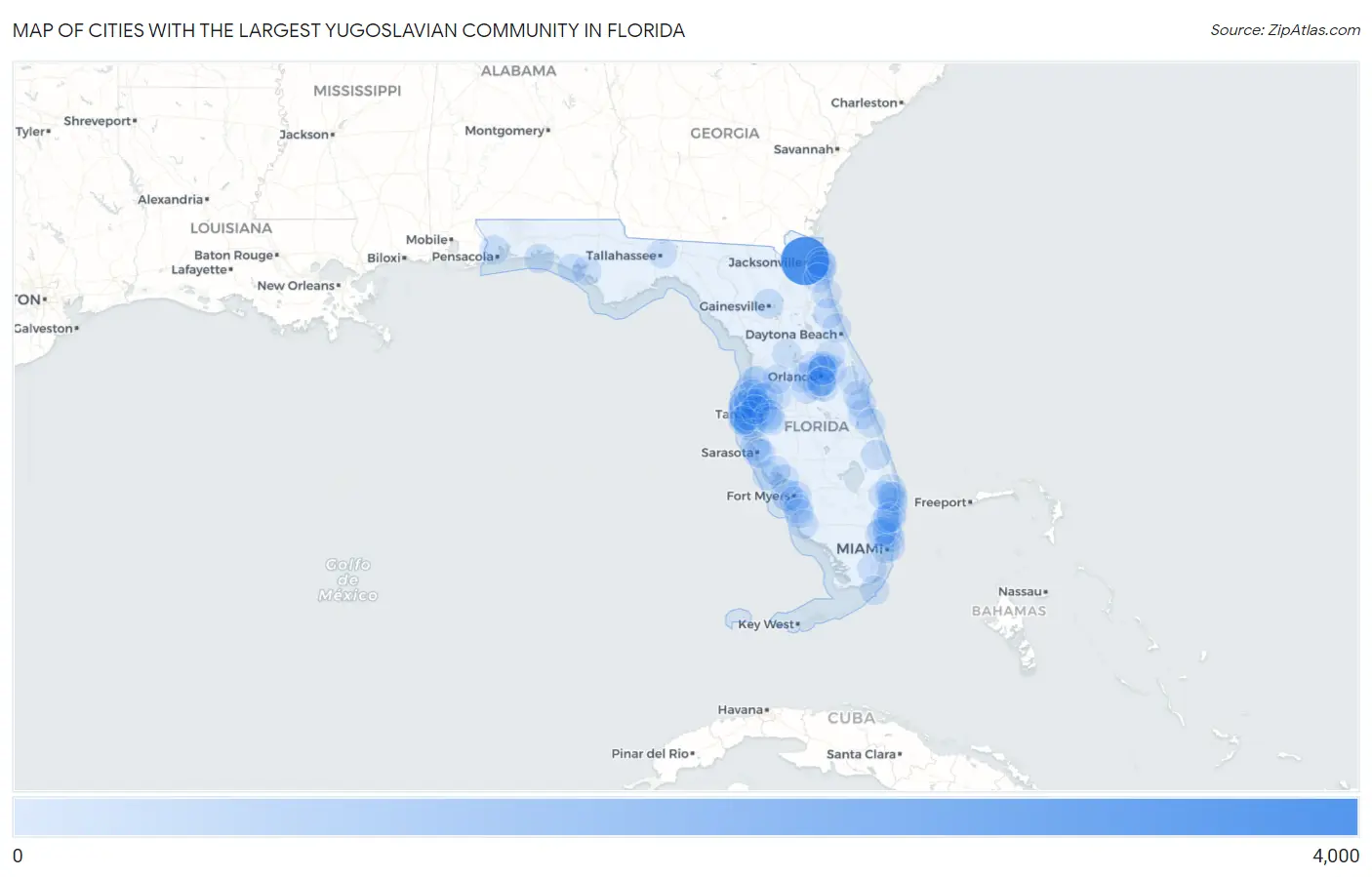 Cities with the Largest Yugoslavian Community in Florida Map
