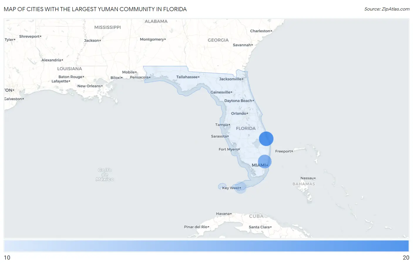 Cities with the Largest Yuman Community in Florida Map