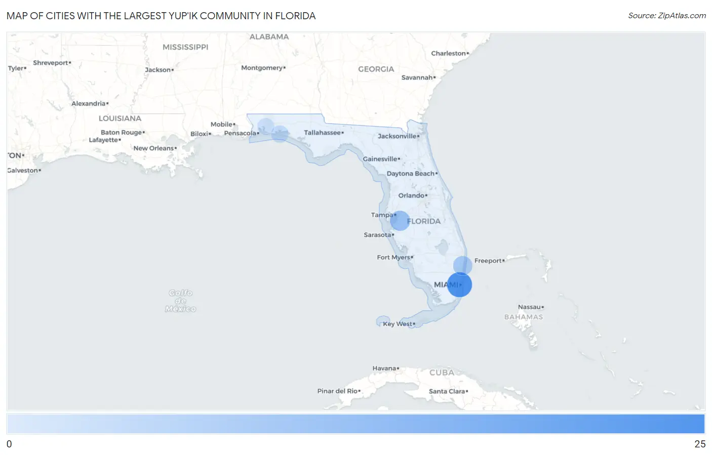 Cities with the Largest Yup'ik Community in Florida Map