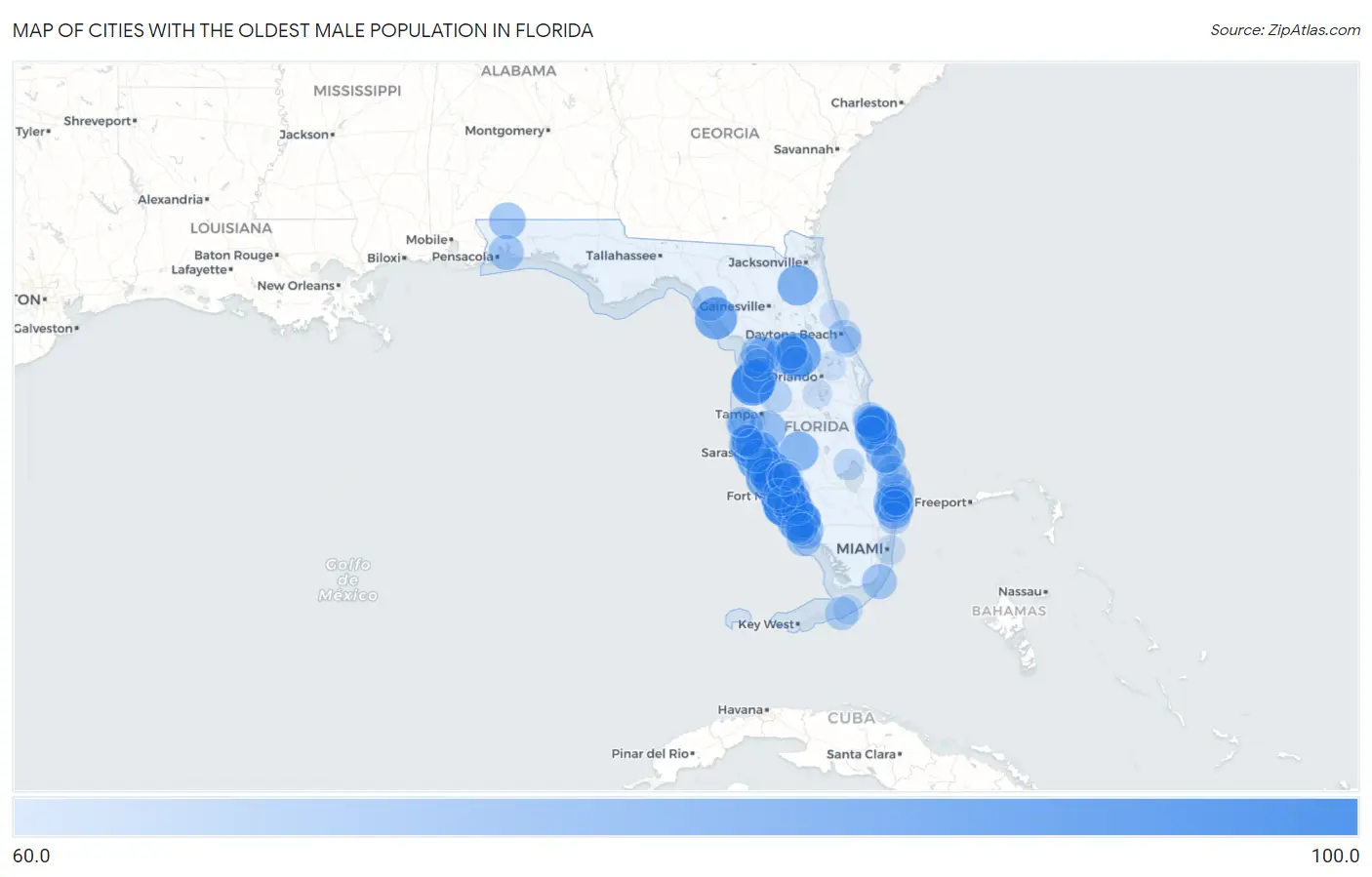 Cities with the Oldest Male Population in Florida Map